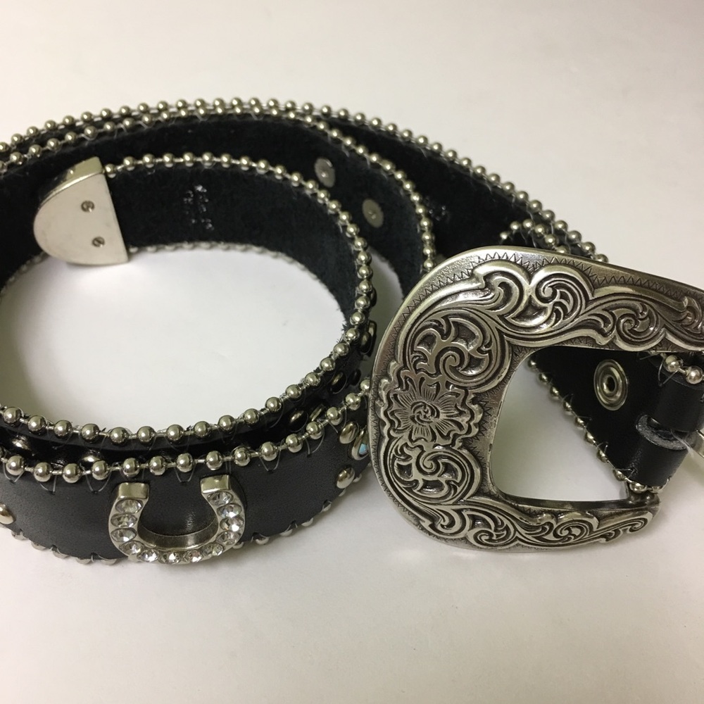 Nocona Black Leather Rhinestone Horseshoe Belt-28